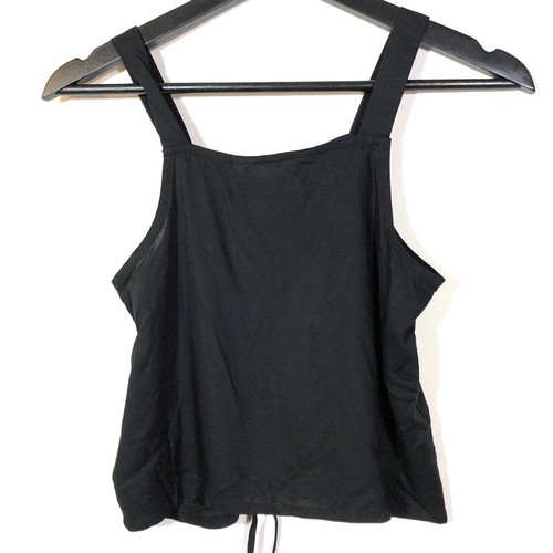 H&M Black Cropped Tank Top Viscose Black Ruched with Center Tie Girls 12 - Picture 8 of 9
