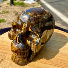 Calavera de cuarzo ojo de tigre natural de 3,74 lb, cristal tallado fino regalo curativo