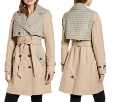 Ellen Tracy Mix Media Water Repellent Trench Coat Camel Size M