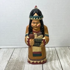 Vintage Folk Art Wood Indigenous Native American Woman Figurine Carved Painted