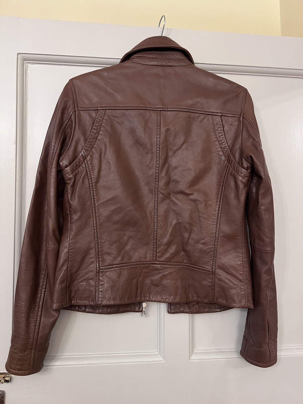 Brand New Massimo Dutti Brown 100percent Genuine Real Soft Leather Biker Jacket Size S image 10