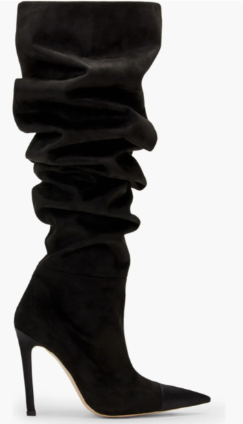NIB $295 GOOD AMERICAN SLOUCHY OVER-THE-KNEE BLACK SUEDE STILETTO BOOTS SIZE 8