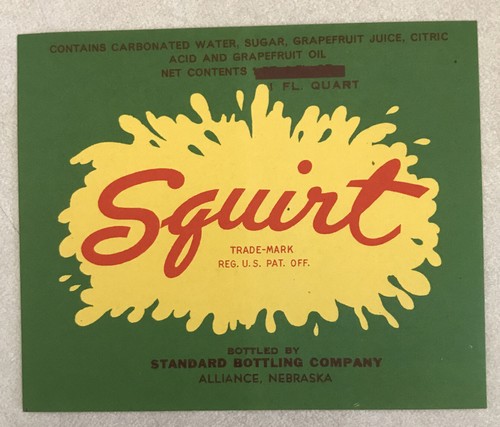 Vtg 40s 50s Mid Century Squirt Citrus Grapefruit Soda Alliance Nebraska Label