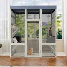 70.1" H Outdoor Cat House Enclosure Catio Wooden Large Cage Pet with Platforms