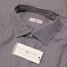 Luciano Barbera NWT Casual Button Down Shirt Size 2XL in Brown Check 100 Cotton