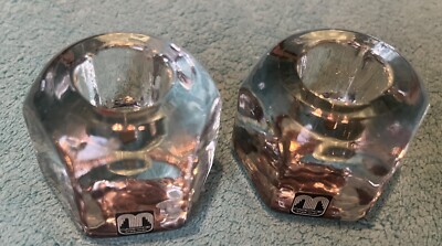 2 X Cascade England Kerzenständer Glas Vintage Retro