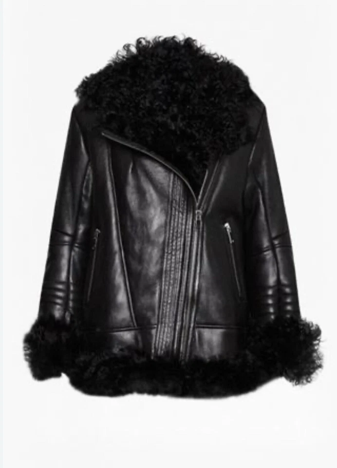 Chaqueta de motociclista French Connection Night Toscana de piel de oveja negra talla 6 RARA