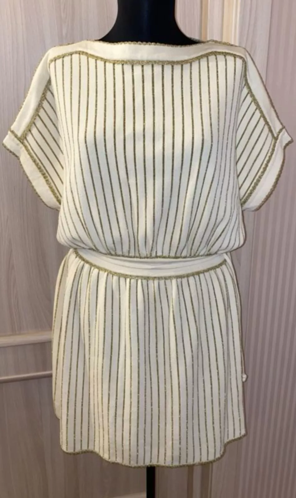 ROBE AUTHENTIQUE GUCCI rayures or tricotées beige M