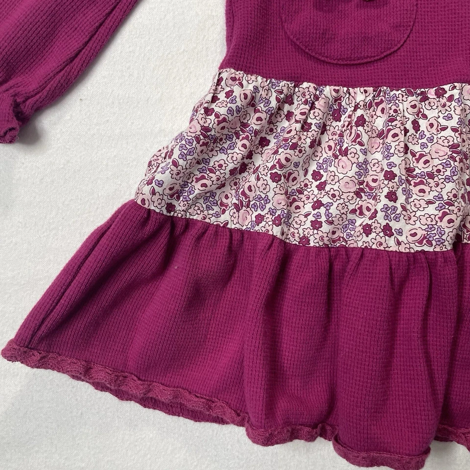 Sweet Potatoes Girls Cranberry Maroon Floral Button Up Dress Sz 4T - Image 3 of 4