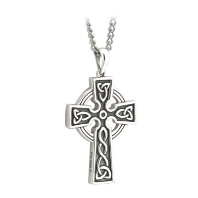 Herren Sterlingsilber Keltenkreuz Anhänger Halskette Dreifaltigkeitsknoten 7/8' x 1 1/2'
