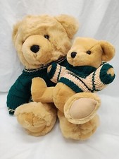 Light Brown Teddy Bear With A Sweater Holding A Teddy Bear W/ Sweater Plush 12"