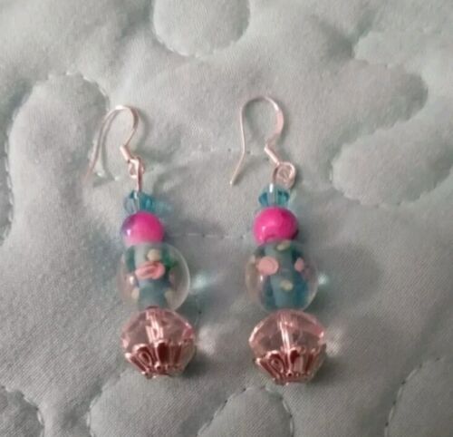 Murano Rose lampworks,opal, Jade, Borealis Crystals, necklace set 925ss Hook - Picture 3 of 7