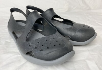 CROCS Swiftwater Wave Black Sandal Boat Shoe Womens Sz 9 Closed Toe *White Spots