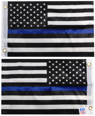 USA Thin Blue Line Double Sided 100D Rough Tex Knit Nylon 12''x18'' Car Boat Flag