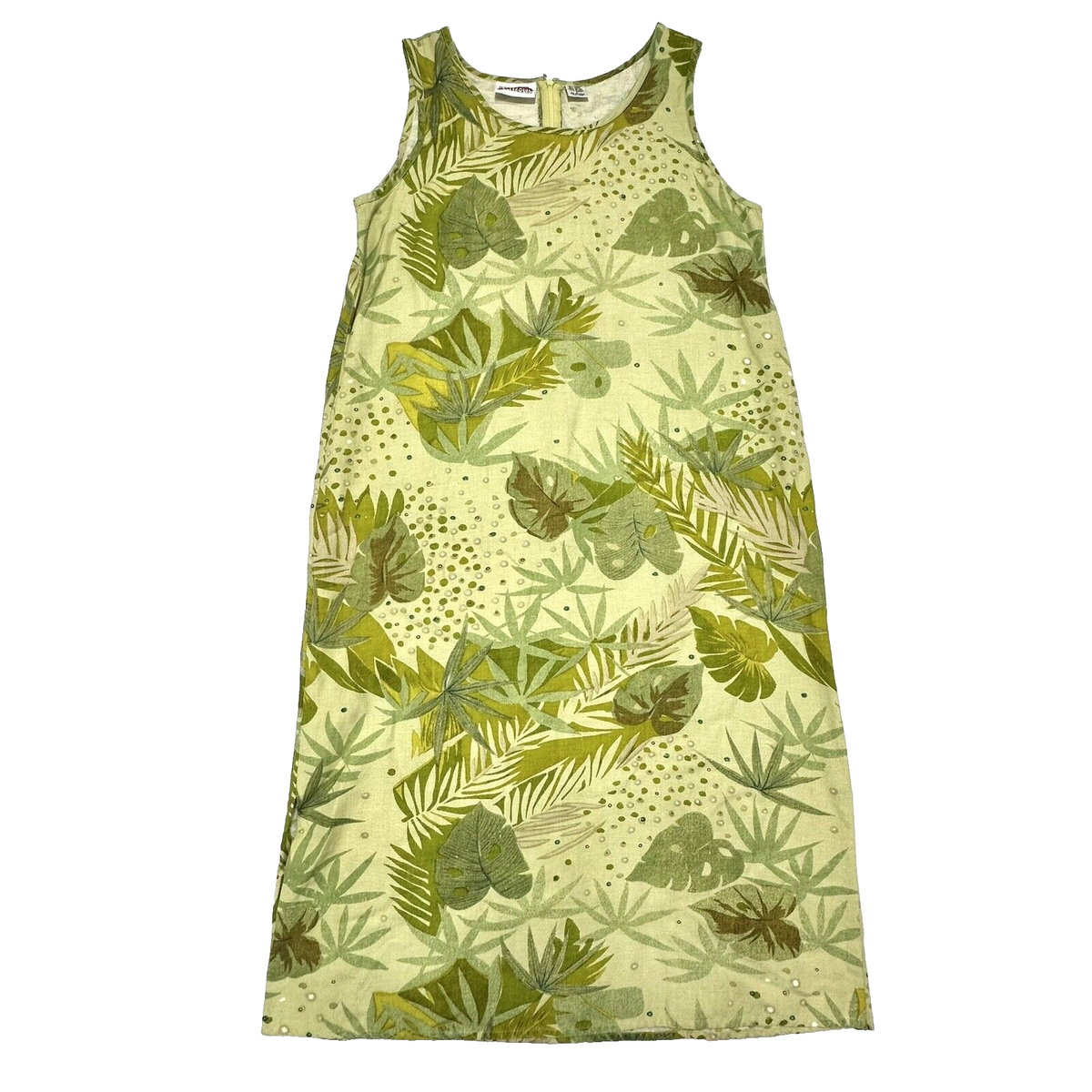 Kaktus Sleeveless Dress Sz L Lagenlook Linen Blend Green Palm Leaves Cruise Kaktus Sleeveless Dress Sz L Lagenlook Linen Blend Green Palm Leaves Cruise