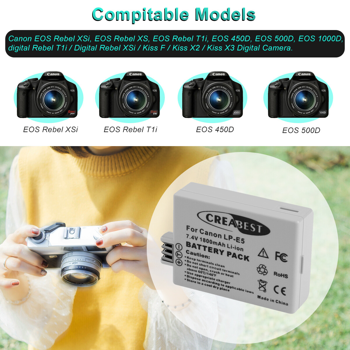 2× LP-E5 Battery For Canon EOS 450D 500D 1000D Rebel Xsi Kiss X2