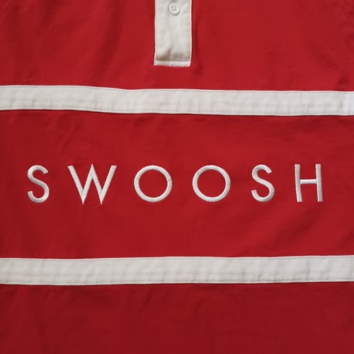 Nike Mens Shirt Large Red Rugby Polo Long Sleeve Swoosh Logo Spell Out Retro - Picture 6 of 18