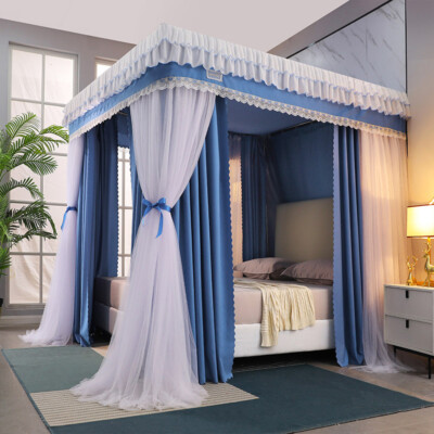 Bed Curtain Double Pole Bunk Mosquito Net Shading Warm Curtains Warm Bed Curtains, Canopy Bed With Curtains Closed