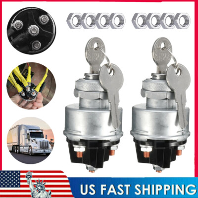 2 x Universal Ignition Key Starter Switch w/2 Keys For Car Tractor Trailer Truck