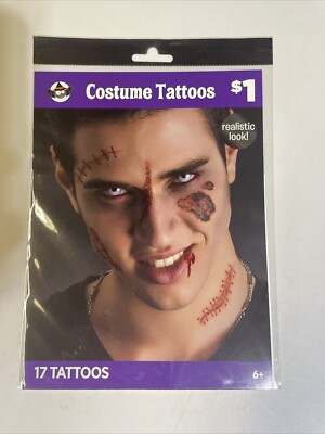 Halloween Costume Scars Stitches Temporary Tattoos With Realistic Effect 17pc 6+