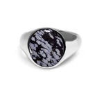 Snowflake Obsidian 925 Silver Turkish Handmade Mens Signet Rings Jewelry M037