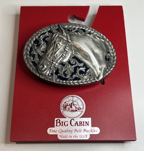 Big Cabin Belt Buckle / Horse / Floral Pattern / Blue Accent / Western Rodeo USA