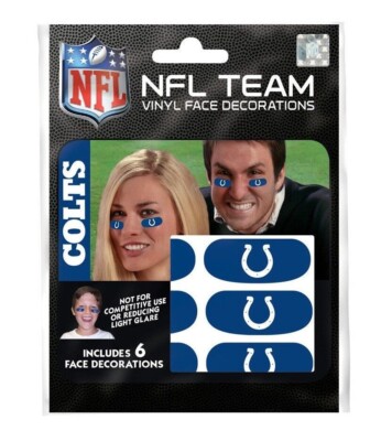 Indianapolis Colts NFL Eye Black Strips - 6 Vinyl Face Decorations