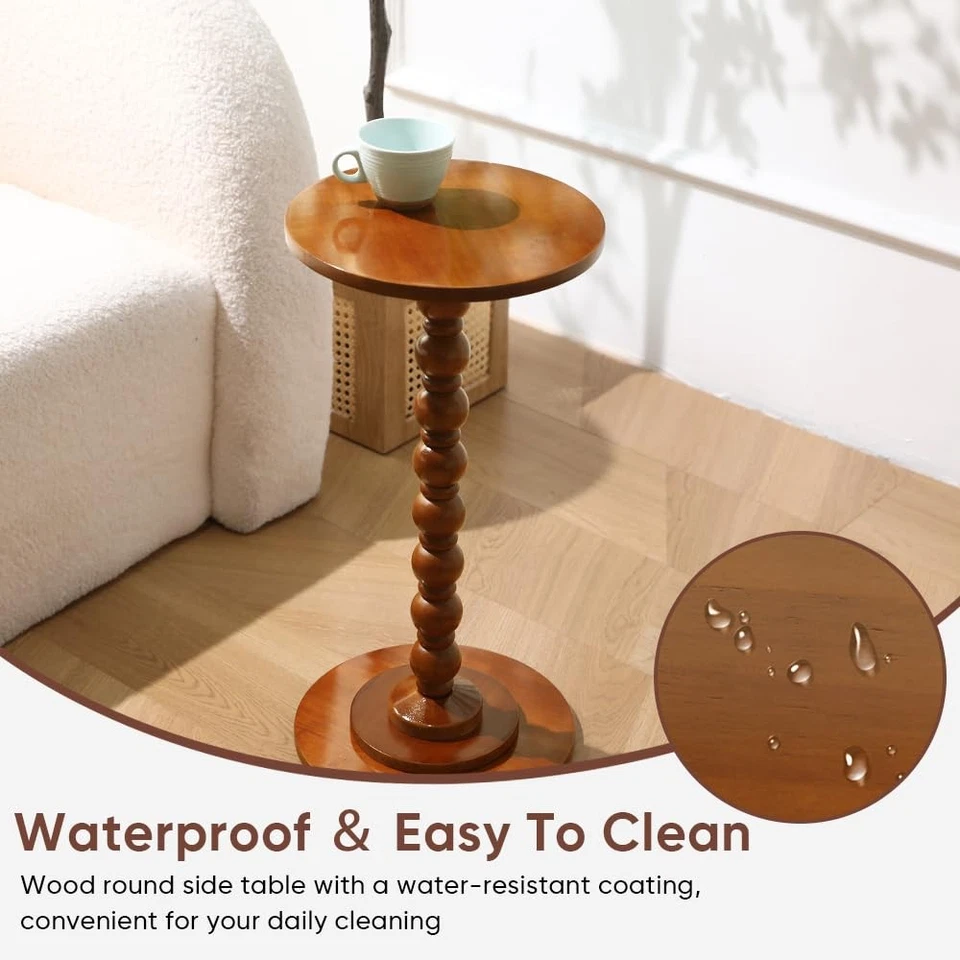 Round Side Table Wood Drink Table for Small Spaces Round End Table for Living... - Image 4 of 4