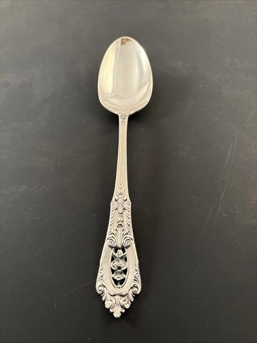 Wallace Sterling Serving Spoon, Rose Point Silver Large Spoon 8 3/8"