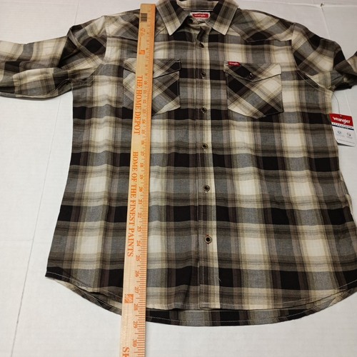 Wrangler Slim Fit Shirt Men's M Cowboy Wash Brown Beige Plaid LS Button Up - Picture 6 of 8