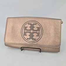 Tory Burch Bronze Metallic Leather Perforated Logo Crossbody Bag/Clutch No Strap