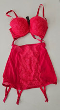 Victoria’s Secret Sexy Red 100% Nylon Sheer Cut Out  & Lace Garter Slip Sz 34c