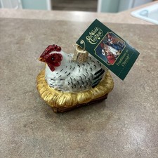 OLD WORLD CHRISTMAS HEN ON NEST FARM ANIMAL GLASS CHRISTMAS ORNAMENT 16062