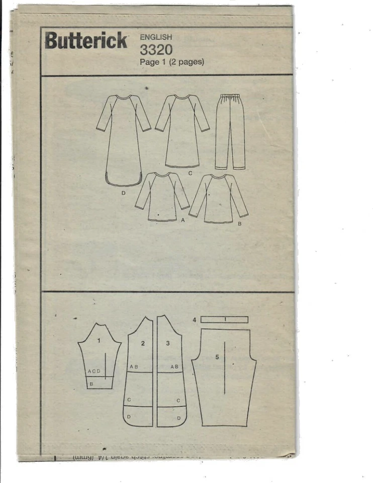 Butterick 3320 Sewing Pattern Girls/Boys Loose-fit Pullover Top Gown Pants 12-16 - Image 3 of 4
