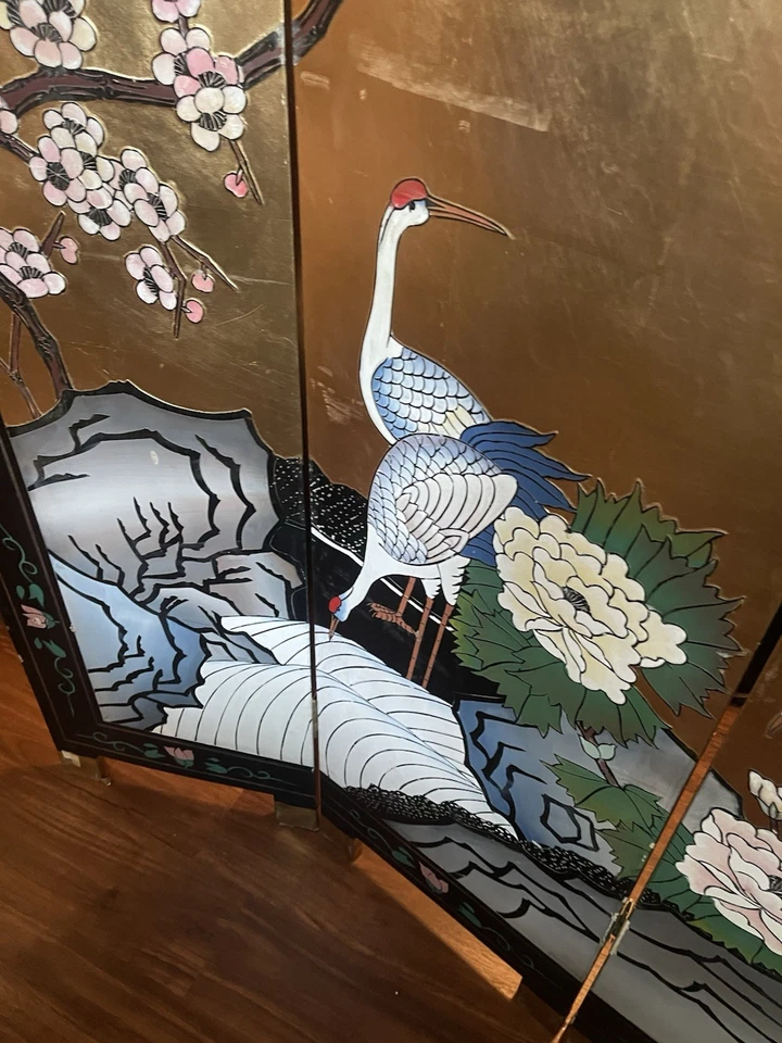 Pantalla plegable japonesa vintage de cuatro paneles Foto 4 de 4