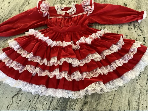 VGT Mini World Inc. Red White Lace Long Sleeve 80s Pageant Ruffled Dress 5T - Picture 5 of 10