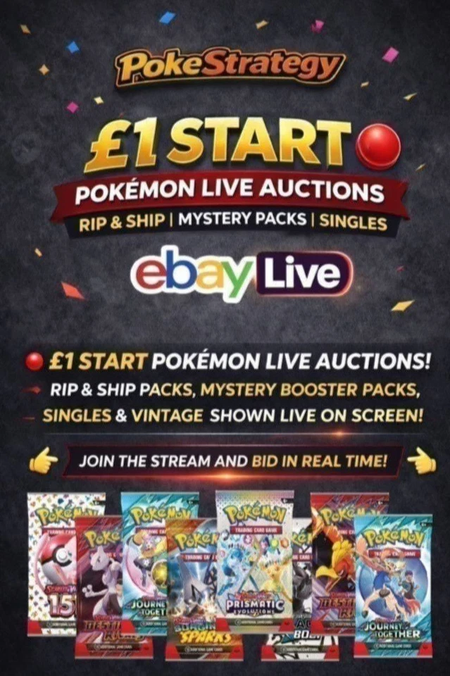 👉 £1 START 🔴 Pokémon Live Auctions | Rip & Ship | Mystery Packs | Singles