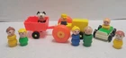 Vintage Fisher Price Little People Tractor Trailer Car 7 People And Dog