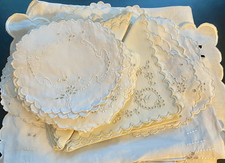 Antique Hand Embroidered Linen Broderie Anglaise Lace Madeira 36 Piece Mixed Lot