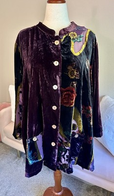 Ali Miles Velvet Jacket Top Burgundy Purple Floral Sheer Burnout Women s 3X Boho