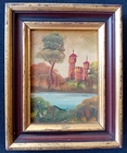 Ros Signed Mid 20th Century Oil On Board Landscape Painting, Lake View 11x8
