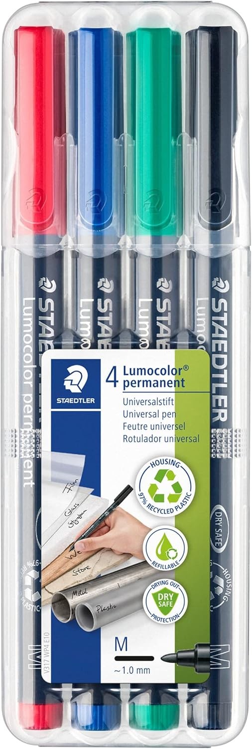 STAEDTLER 317 WP4 Lumocolor Permanent Pen, Medium Line Width, 1.0mm - Assorted