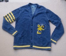 Men's Polo Ralph Lauren Letterman Cardigan Sweater Moose Big P Patch Blue Sz M