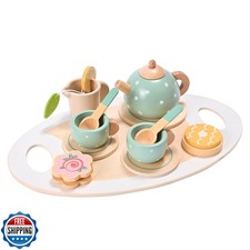 15pcs Wooden Tea Set for Little Girls, MONT PLEASANT Wooden Toys,