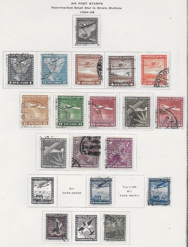 18 Chile Air Post Stamps from Quality Old Antique Album 1934-1936