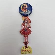 Antique Miller High Life Beer Pinback Button, Celluloid Hanger, NOS