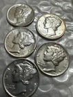 5 Different Mercury Silver Dimes AU Plus Nice Bands 41-S 42,43,44,45 Are D Mints
