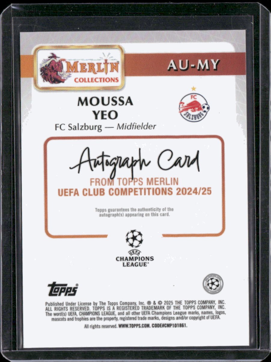 2024/25 Topps Merlin UEFA Moussa Yeo Pink Refractor /199 Auto RC FC Salzburg view 2