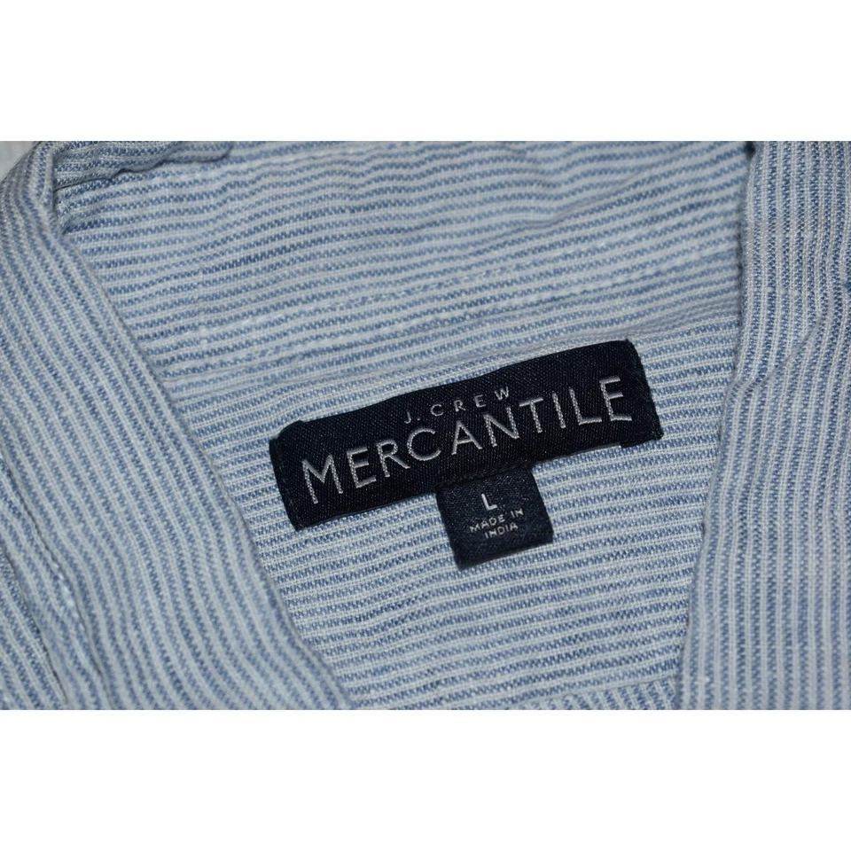 J Crew Dress Hawaiian Style Linen Shirt Mens Size Large Blue Striped - Image 3 of 4