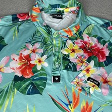 Bad Birdie Polo Shirt Mens XL Tropical Hawaiian Floral Golf Performance Stretch